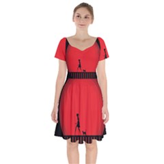 Girl Cat Scary Red Animal Pet Short Sleeve Bardot Dress by Nexatart
