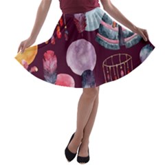 Boho Tribal Watercolor Pattern  A-line Skater Skirt by paulaoliveiradesign