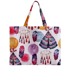 Boho Tribal Watercolor White Pattern Zipper Mini Tote Bag by paulaoliveiradesign
