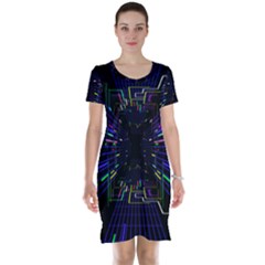 Seamless 3d Animation Digital Futuristic Tunnel Path Color Changing Geometric Electrical Line Zoomin Short Sleeve Nightdress by Mariart