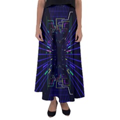 Seamless 3d Animation Digital Futuristic Tunnel Path Color Changing Geometric Electrical Line Zoomin Flared Maxi Skirt by Mariart