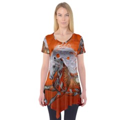 Steampunk, Wonderful Wild Steampunk Horse Short Sleeve Tunic  by FantasyWorld7