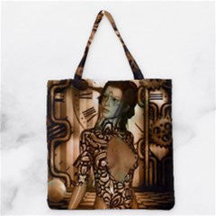 Steampunk, Steampunk Women With Clocks And Gears Grocery Tote Bag by FantasyWorld7