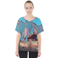 Modern Norway Painting V-neck Dolman Drape Top by NouveauDesign