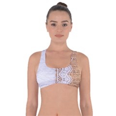 Parchement,lace And Burlap Got No Strings Sports Bra by NouveauDesign