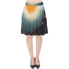 Halloween Landscape Velvet High Waist Skirt by ValentinaDesign