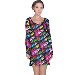 Pattern Colorfulcassettes Icreate Long Sleeve Nightdress by iCreate