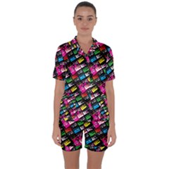 Pattern Colorfulcassettes Icreate Satin Short Sleeve Pyjamas Set by iCreate