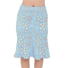 Flower Blue Butterfly Bird Yellow Floral Sexy Mermaid Skirt by Mariart