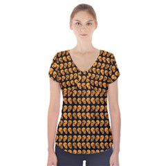 Halloween Color Skull Heads Short Sleeve Front Detail Top by iCreate