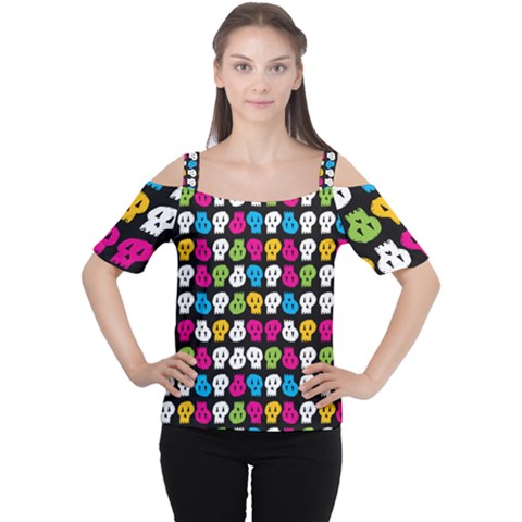 Pattern Painted Skulls Icreate Cutout Shoulder Tee by iCreate