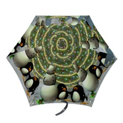 Funny Snowman With Penguin And Christmas Tree Mini Folding Umbrellas by FantasyWorld7