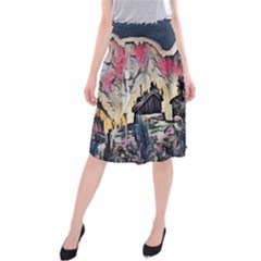 Modern Abstract Painting Midi Beach Skirt by NouveauDesign