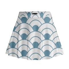 Art Deco,shell Pattern,teal,white Mini Flare Skirt by NouveauDesign