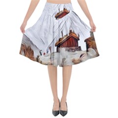 French Coffee Style Abstract Art Flared Midi Skirt by NouveauDesign