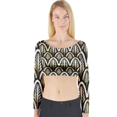 Art Deco Gold Black Shell Pattern Long Sleeve Crop Top by NouveauDesign