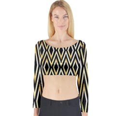 Gold,black,art Deco Pattern Long Sleeve Crop Top by NouveauDesign