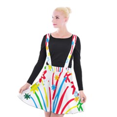 Fireworks Rainbow Flower Suspender Skater Skirt by Mariart