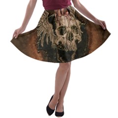 Awesome Creepy Skull With Rat And Wings A-line Skater Skirt by FantasyWorld7