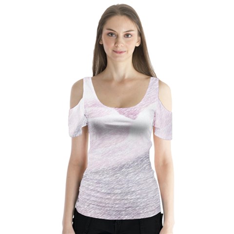 Rose Pink Flower  Floral Pencil Drawing Art Butterfly Sleeve Cutout Tee  by picsaspassion