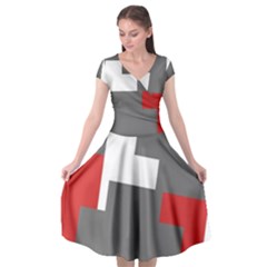 Cross Abstract Shape Line Cap Sleeve Wrap Front Dress by Celenk