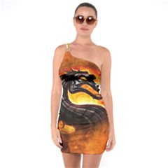 Dragon And Fire One Soulder Bodycon Dress by Celenk