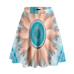 Clean And Pure Turquoise And White Fractal Flower High Waist Skirt by jayaprime