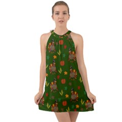 Thanksgiving Turkey  Halter Tie Back Chiffon Dress by Valentinaart