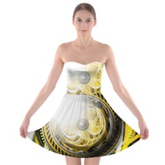 Incredible Eye Of A Yellow Construction Robot Strapless Bra Top Dress by jayaprime