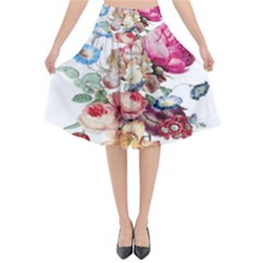 Fleur Vintage Floral Painting Flared Midi Skirt by Celenk
