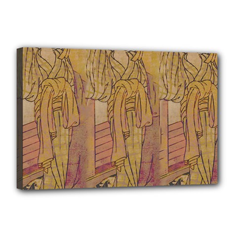 Japanese Geisha With Cat Illustration Canvas 18  X 12  by paulaoliveiradesign