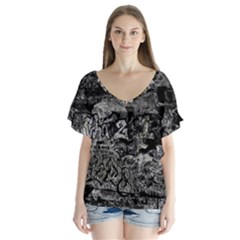 Graffiti V-neck Flutter Sleeve Top by ValentinaDesign
