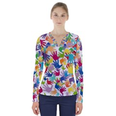 Volunteers Hands Voluntary Wrap V-neck Long Sleeve Top by Celenk