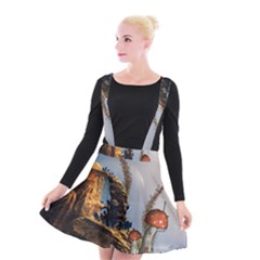Wonderful Seascape With Mushroom House Suspender Skater Skirt by FantasyWorld7