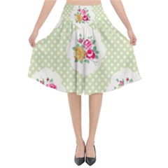 Green Shabby Chic Flared Midi Skirt by NouveauDesign