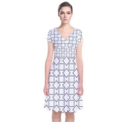 Square Line Stripe Pattern Short Sleeve Front Wrap Dress by Celenk
