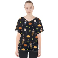 Pilgrims And Indians Pattern - Thanksgiving V-neck Dolman Drape Top by Valentinaart