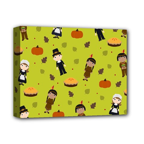 Pilgrims And Indians Pattern - Thanksgiving Deluxe Canvas 14  X 11  by Valentinaart