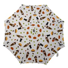 Pilgrims And Indians Pattern - Thanksgiving Hook Handle Umbrellas (small) by Valentinaart