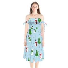 Snowman Pattern Shoulder Tie Bardot Midi Dress by Valentinaart