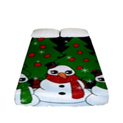 Kawaii Snowman Fitted Sheet (full/ Double Size) by Valentinaart