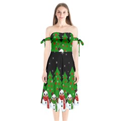 Kawaii Snowman Shoulder Tie Bardot Midi Dress by Valentinaart