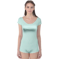 Tiffany Aqua Blue Lipstick Kisses On White Boyleg Leotard  by PodArtist