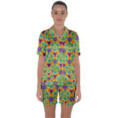 Pattern Satin Short Sleeve Pyjamas Set by gasi