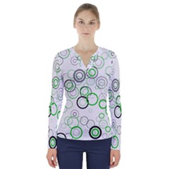 Pattern V-neck Long Sleeve Top by gasi