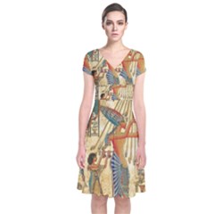 Egyptian Man Sun God Ra Amun Short Sleeve Front Wrap Dress by Celenk