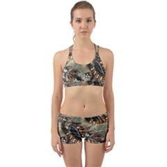Texture Textile Beads Beading Back Web Sports Bra Set by Celenk