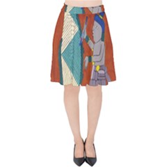 Mexico Puebla Mural Ethnic Aztec Velvet High Waist Skirt by Celenk