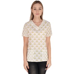 Gold Scales Of Justice On White Repeat Pattern All Over Print Scrub Top by PodArtist