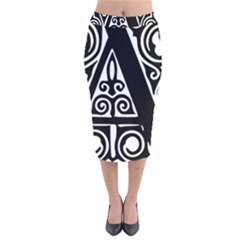 Alphabet Calligraphy Font A Letter Velvet Midi Pencil Skirt by Celenk